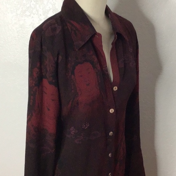Citron Silk Long Sleeve Button Down Shirt Dress M - Picture 5 of 6
